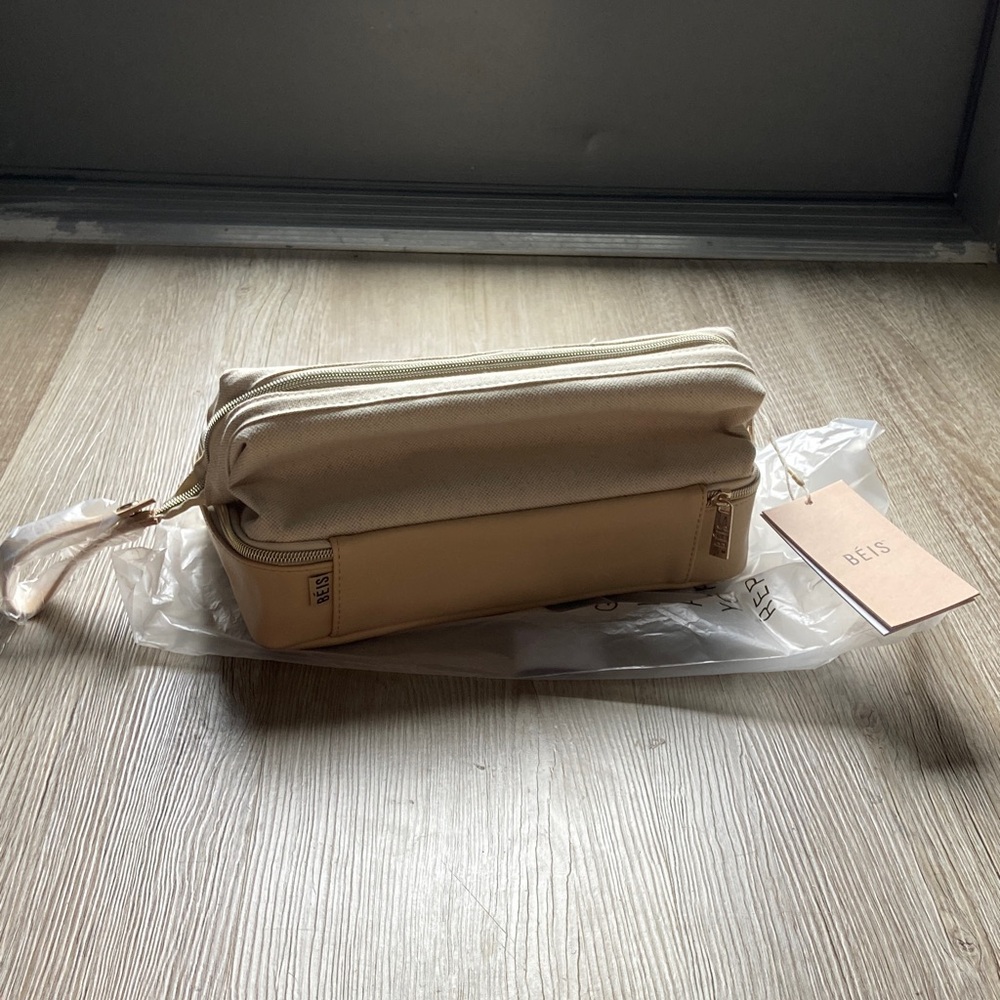 BEIS Beige Canvas and Leather Travel Dopp Kit